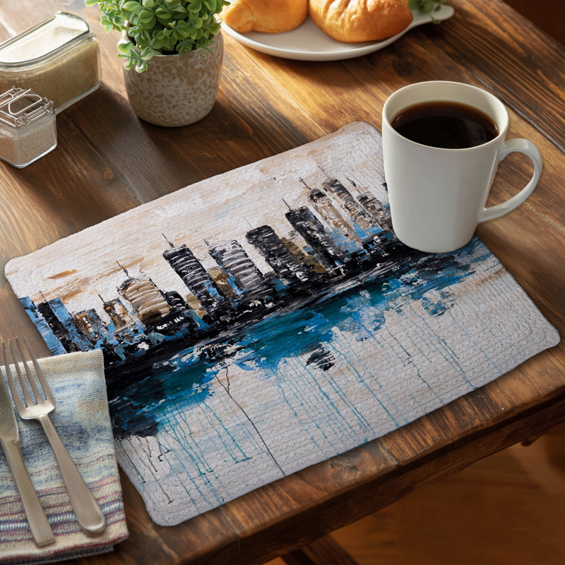Abstract City Braided Polyester Placemats (Set of 6) - Home Decor