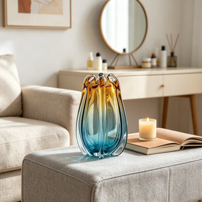 Vase en verre soufflé à la main, 9,45 pouces, style Murano