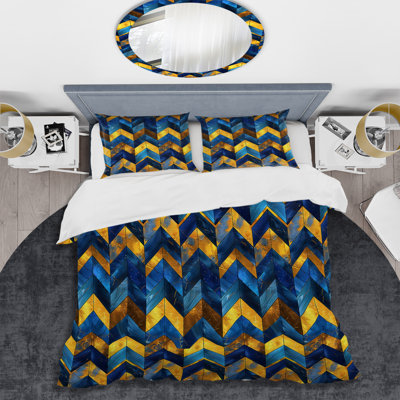 Blue Yellow Glam Chevron Print III - Modern Duvet Cover Set