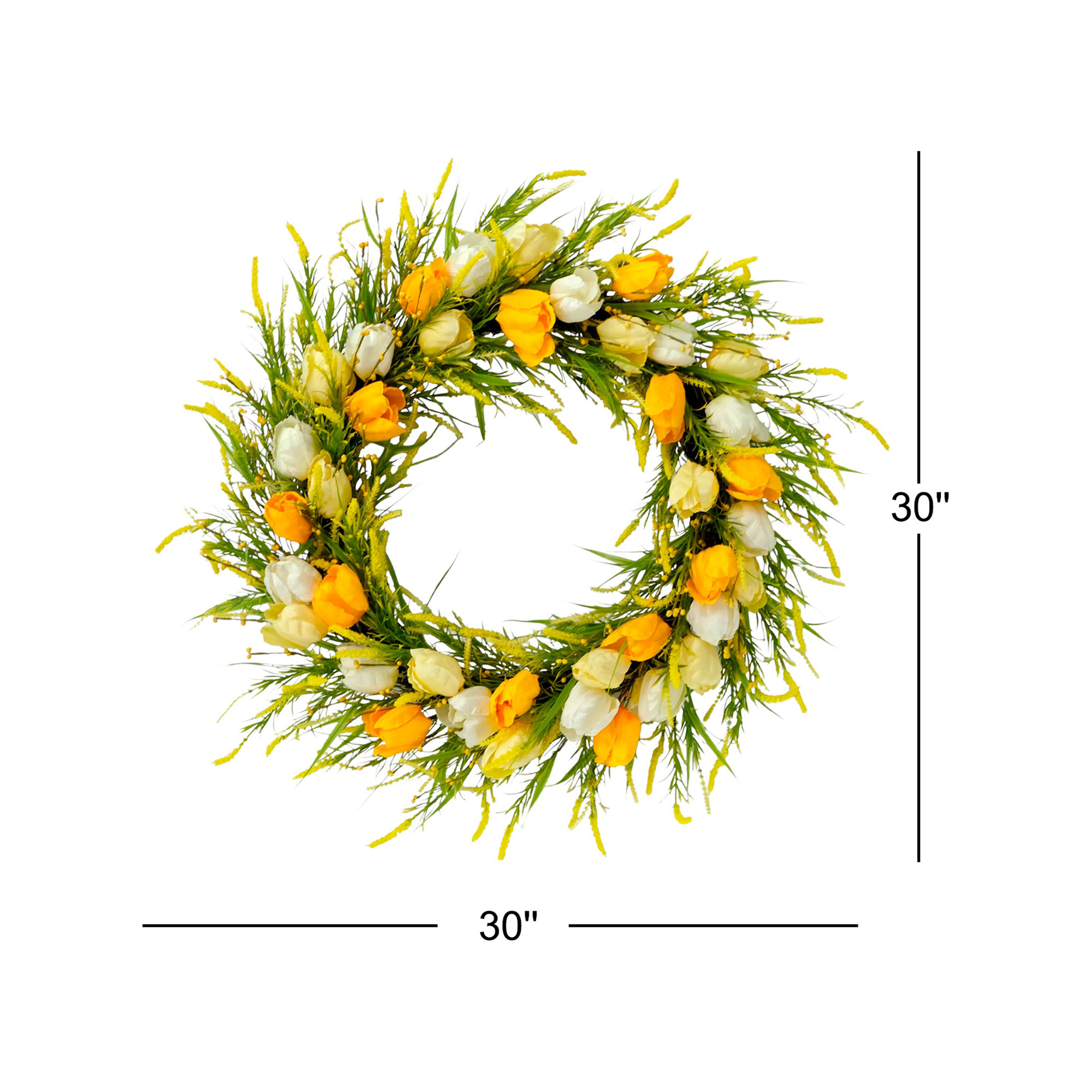 30" Artificial Tulip Floral Spring Door Wreath, Green/Yellow