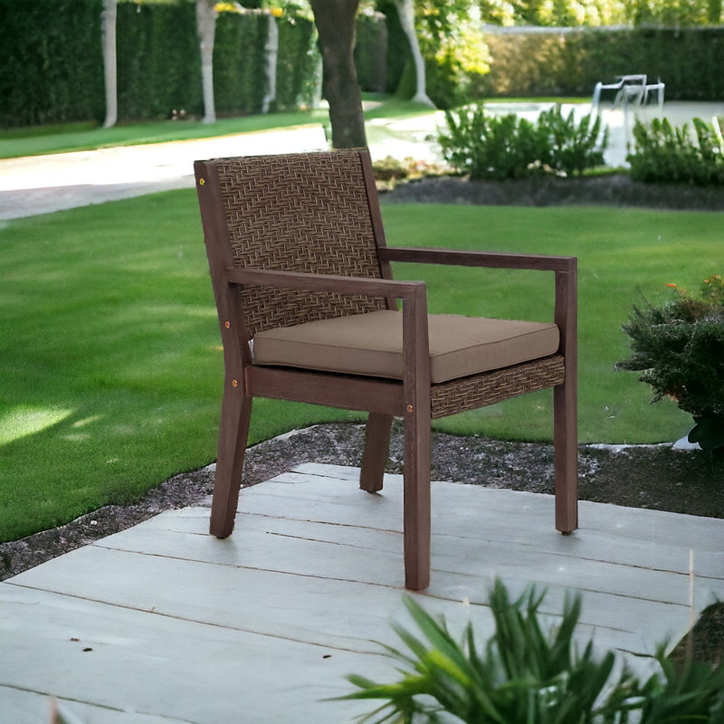 Karmesha Wicker Premium All-Weather Wicker Outdoor Dining Armchair with Cushion