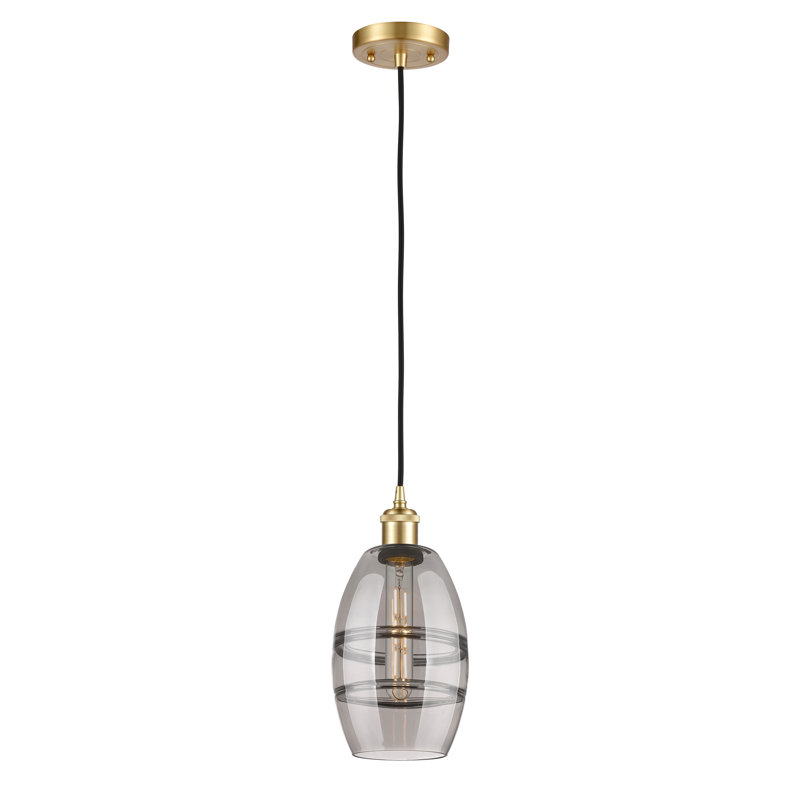 Luminaire suspendu 1 lumière Absalat, H 8,13 po x l 5,88 po x P 5,88 po, Gris fumée clair, Or satiné