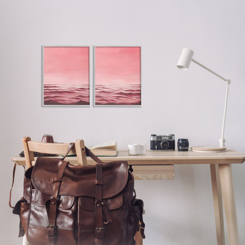 «Pink Calm Seascape», ensemble de 2 giclées encadrées par Grace Popp, Estampe numérique Farmhouse, H 14 po x l 11 po