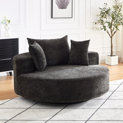 Fauteuil pivotant en mousse de 55 po en chenille de 55 po, canapé moderne moelleux pour chambre à coucher, salon, salon, salle de projection, coussin à 360 degrés, rembourrage de relaxation simple noir,