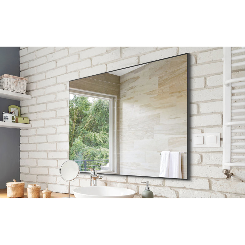 Miroir mural 36 po x 24 po noir avec cadre en aluminium léger - Facile à installer dans la chambre à coucher, la salle de bain, l'entrée 36X24 pouces, moderne et polyvalent pour la décoration du salon