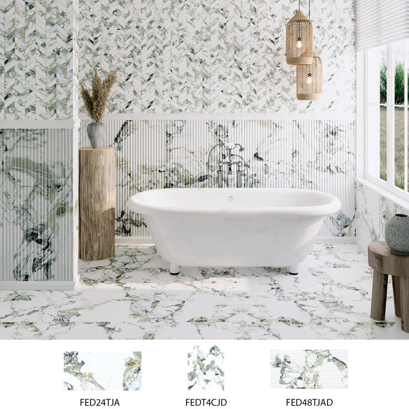 Touche Pleated Deco 23-1/2 In. X 47-1/8 In. Porcelain Floor And Wall Tile
