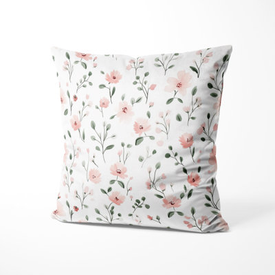 French Country Accent Pillow - Traditional Pink And Green Floral Kiss Printed Throw Pillow