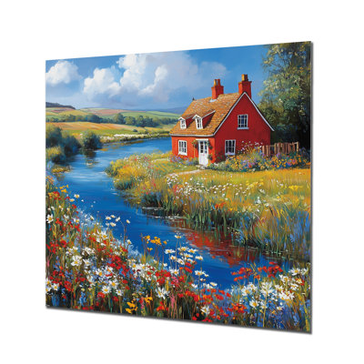 Cottage By The Riverbank II - Countryside Metal Print
