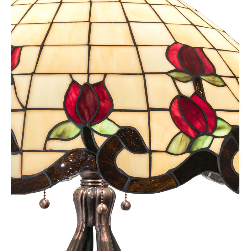 Meyda Tiffany & Stained Glass Table Lamp, Beige/Rudy/Green, 32" H x 20" W x 20" D