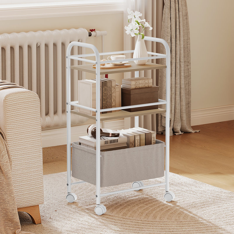 82cm H x 43cm W Cart with Wheels, Natural, White