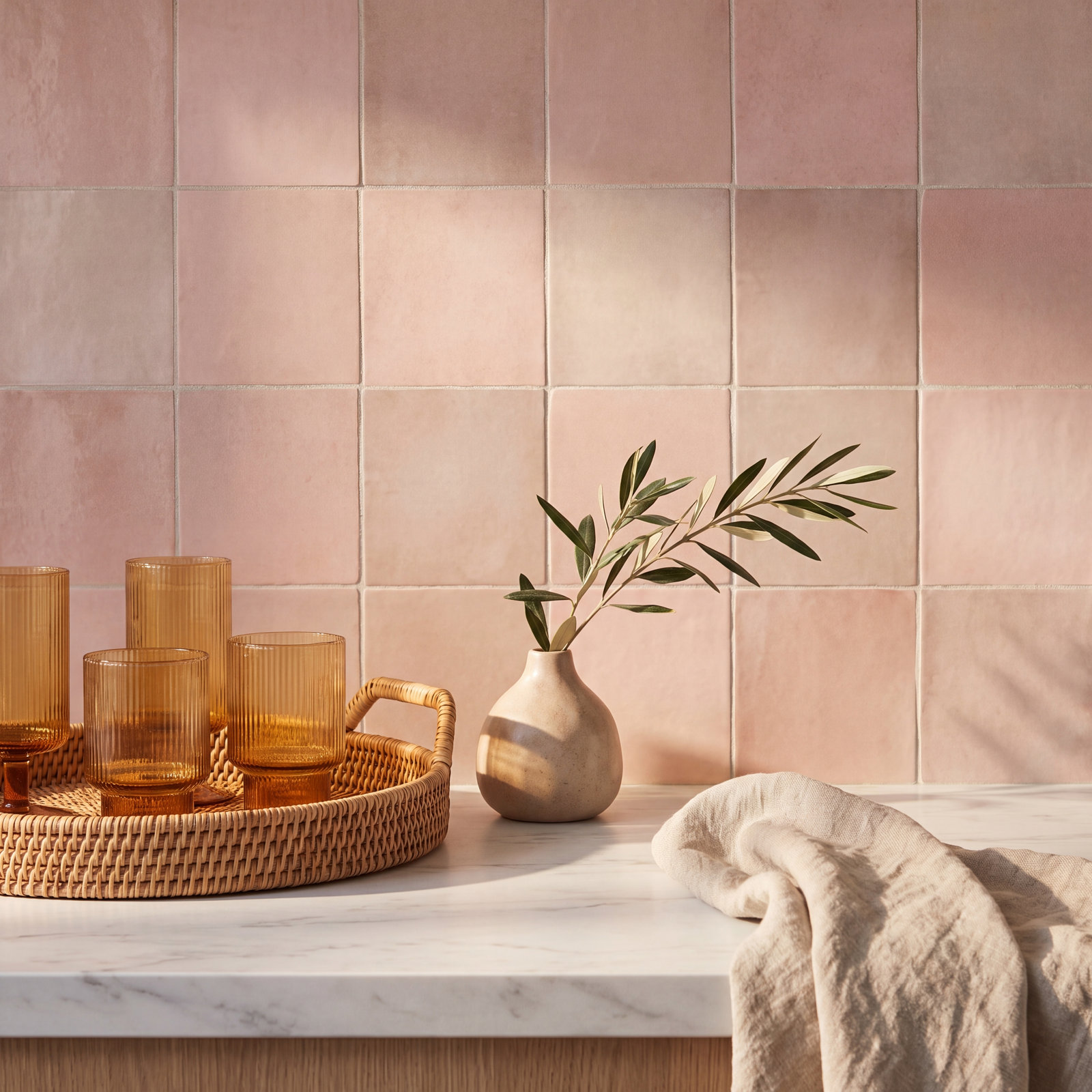 Cloe 5" x 5" Ceramic Subway Tile, Pink