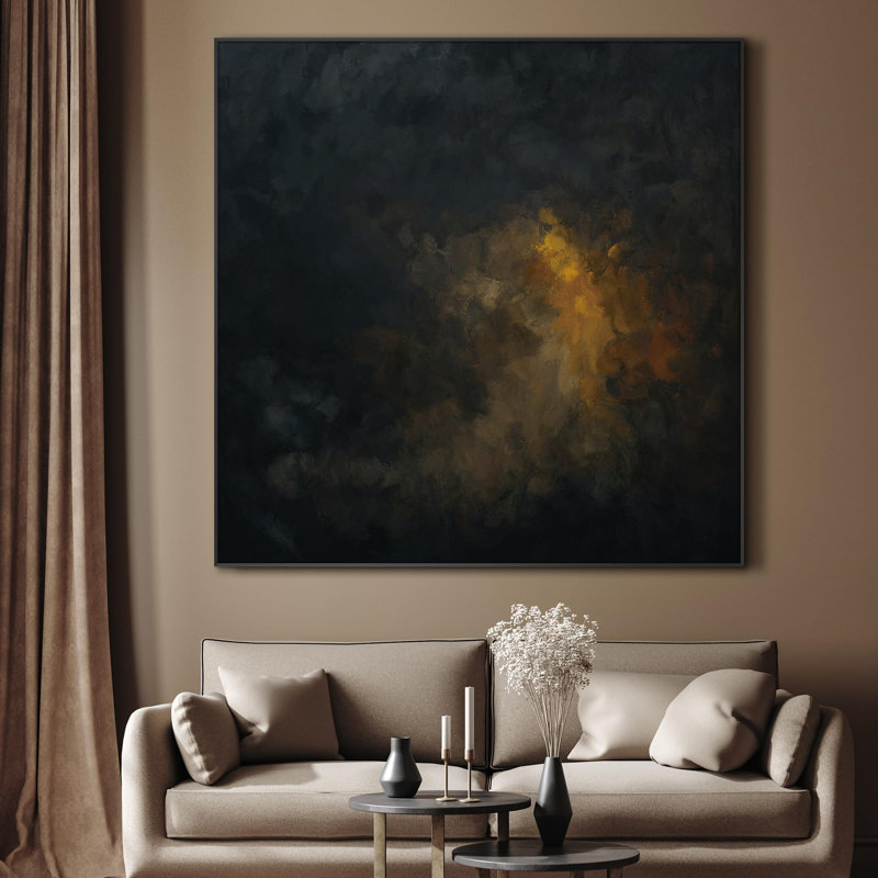 Très grand art mural imprimé sur tissu - Moody foncé abstrait, œuvre d'art pour le salon ou la chambre à coucher - «Assemblage requis du cadre (cadre non fini)»