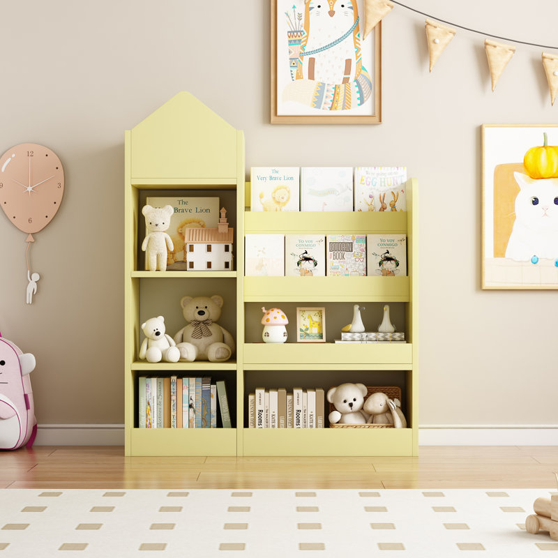 Organisateur de rangement de jouets en bois, Jaune