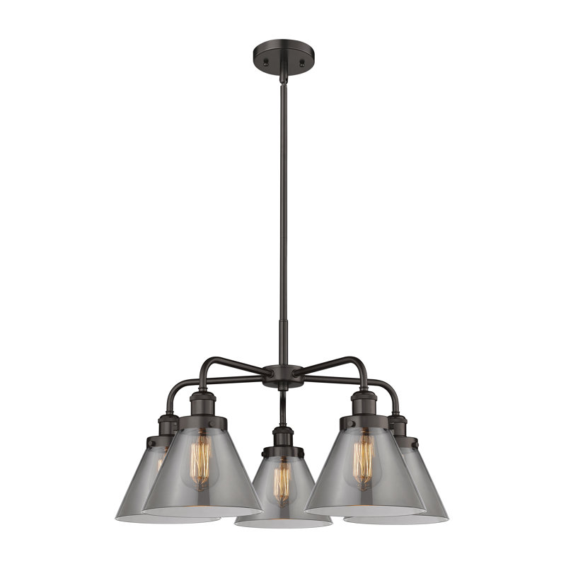 Lustre suspendu 5 lumières Cone, Plaqué couleur fumée, Bronze huilé