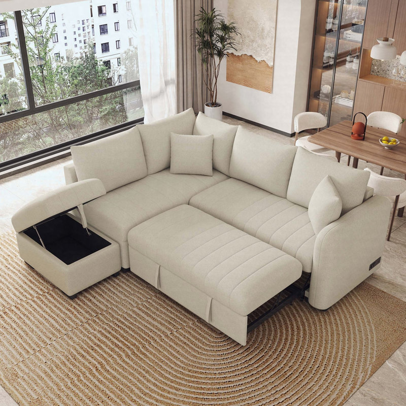 Marinda Upholstered Sofa, Beige Polyester