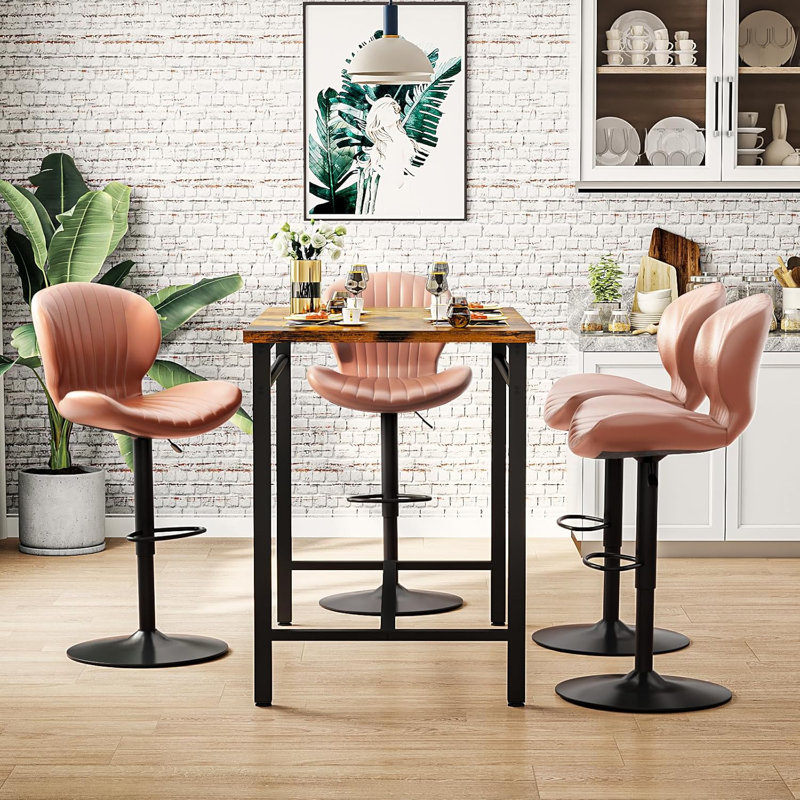 Bar Stools Set of 2,Adjustable Swivel Counter Height Bar Stools with Back & Footrest,Modern Design Bar Chairs,Faux Leather Upholstered Barstools for Bar,Kitchen