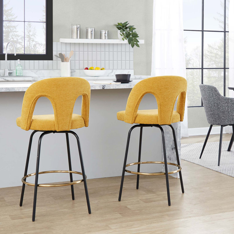 Ensemble de tabourets pivotants contemporains avec base en métal robuste, Yellow