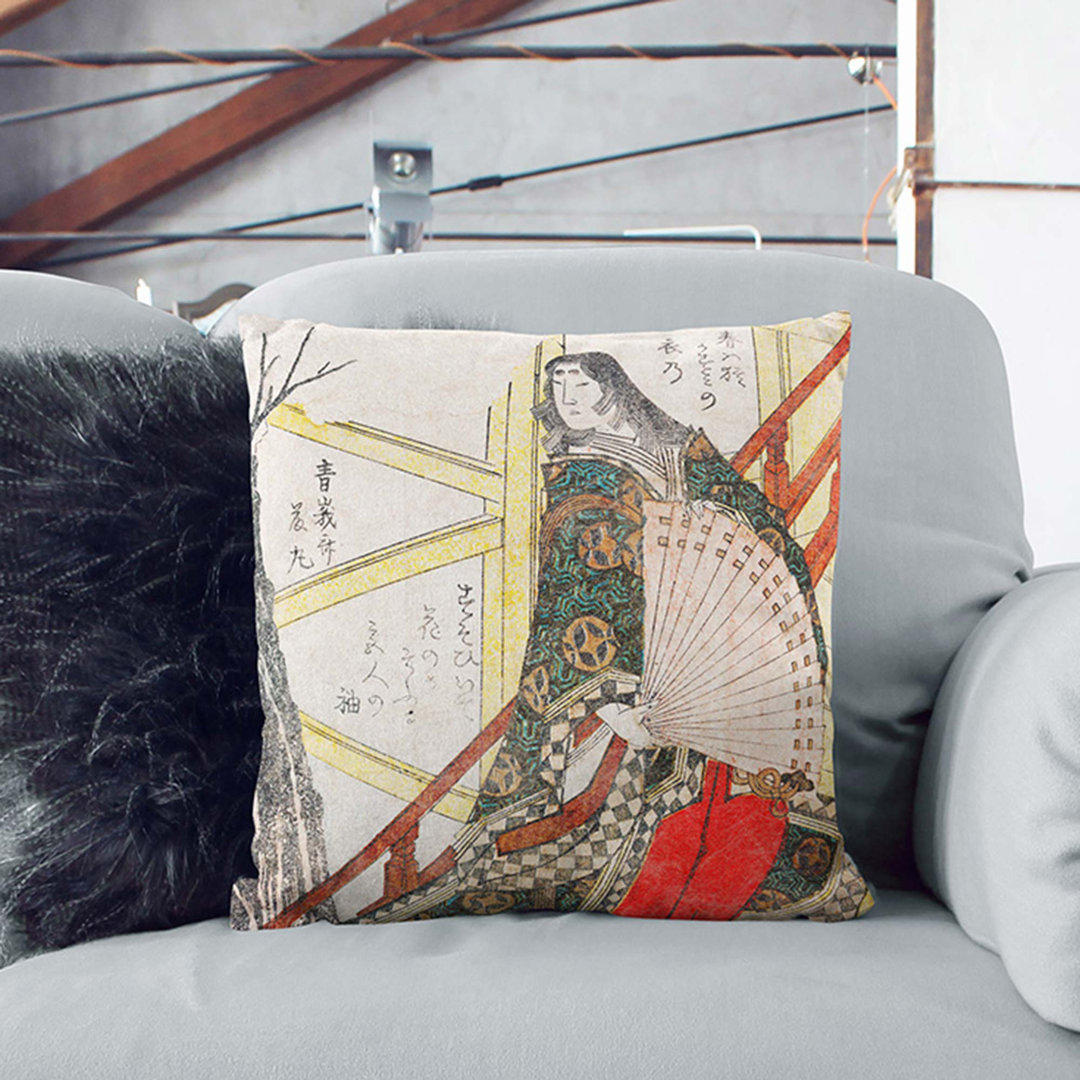 Court Lady with a Fan by Yashima Gakutei Cushion with Filling