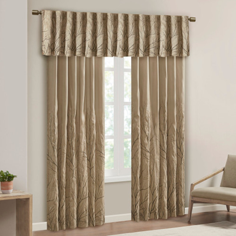 Cantonnière en fausse soie brodée gris 50 x 18 po, Tanné