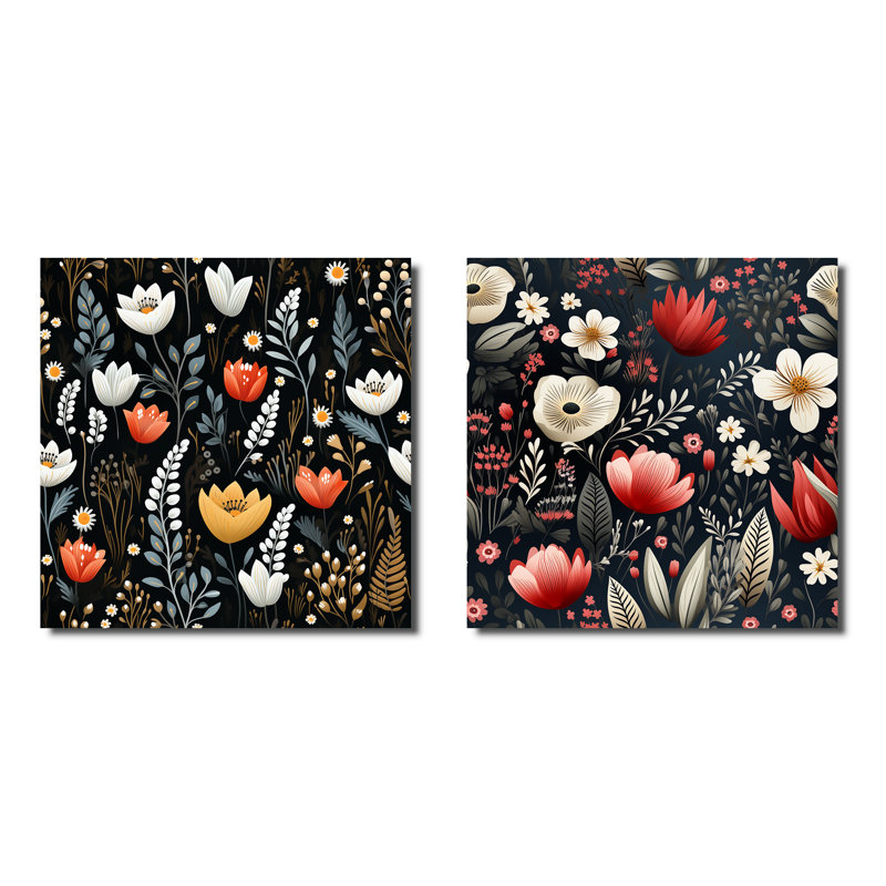 Jepson - Ensemble de 2 collages carrés botaniques abstraits, H 16 po x l 33 po, Toile tendue