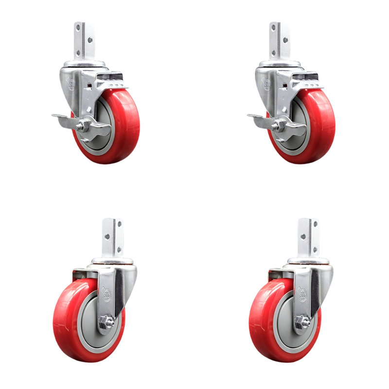 Ensemble de 4 roulettes en polyuréthane, Rouge