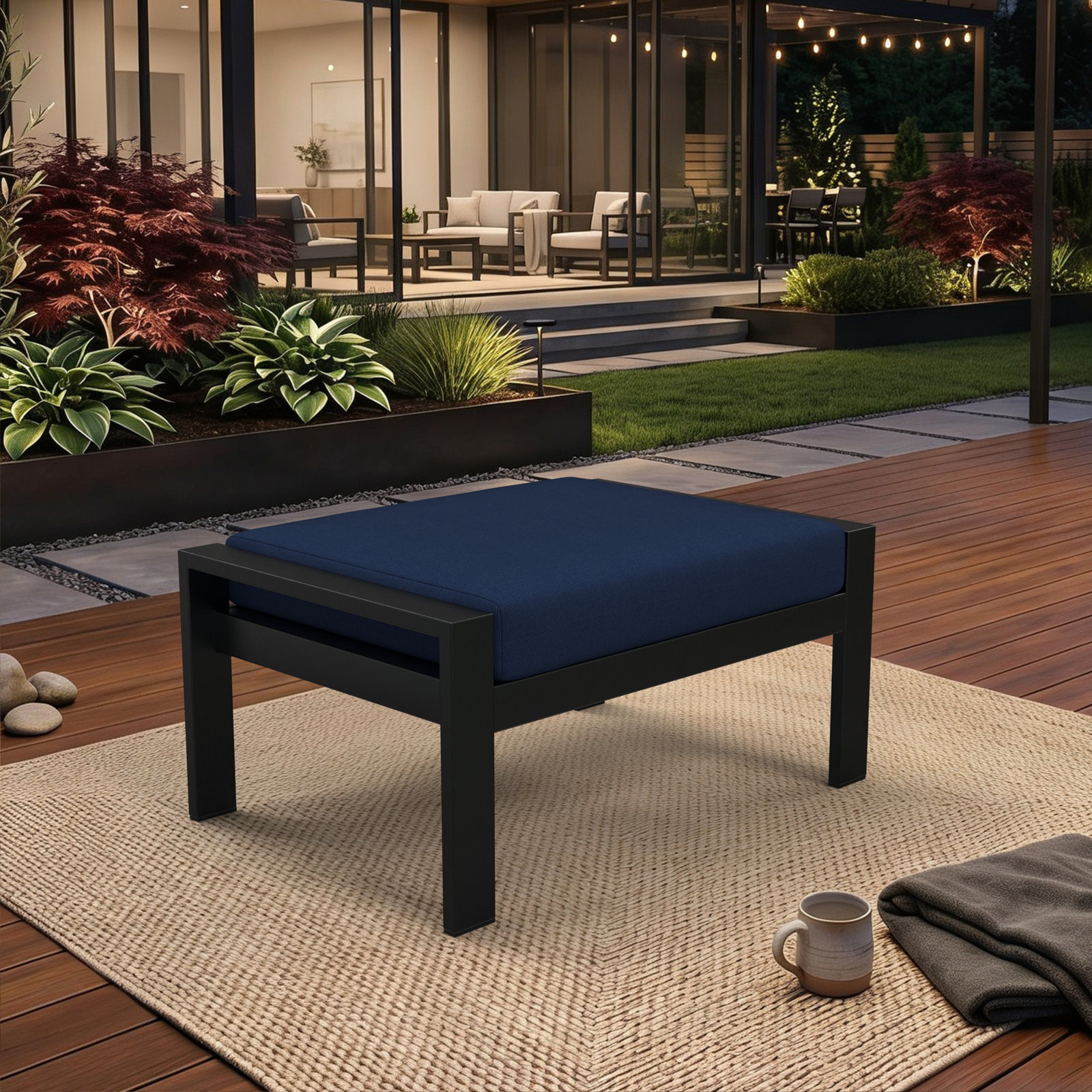 Sunbrella® Outdoor 3.5'' Ottoman Seat Cushion, Canvas Navy Sunbrella® Canvas