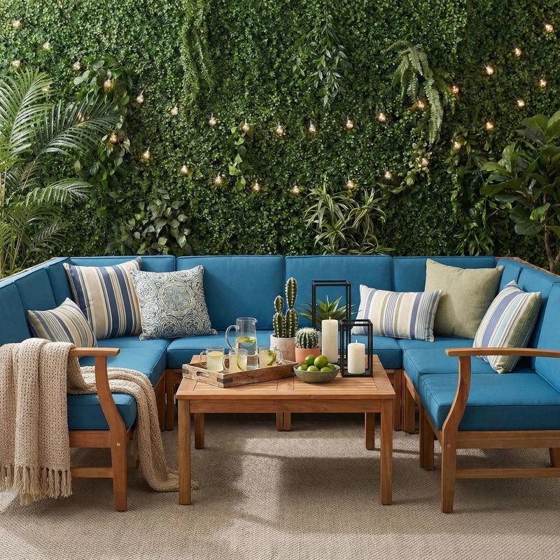 Alyssa Acacia 6 - Person Patio Conversation Set with Cushions, Blue