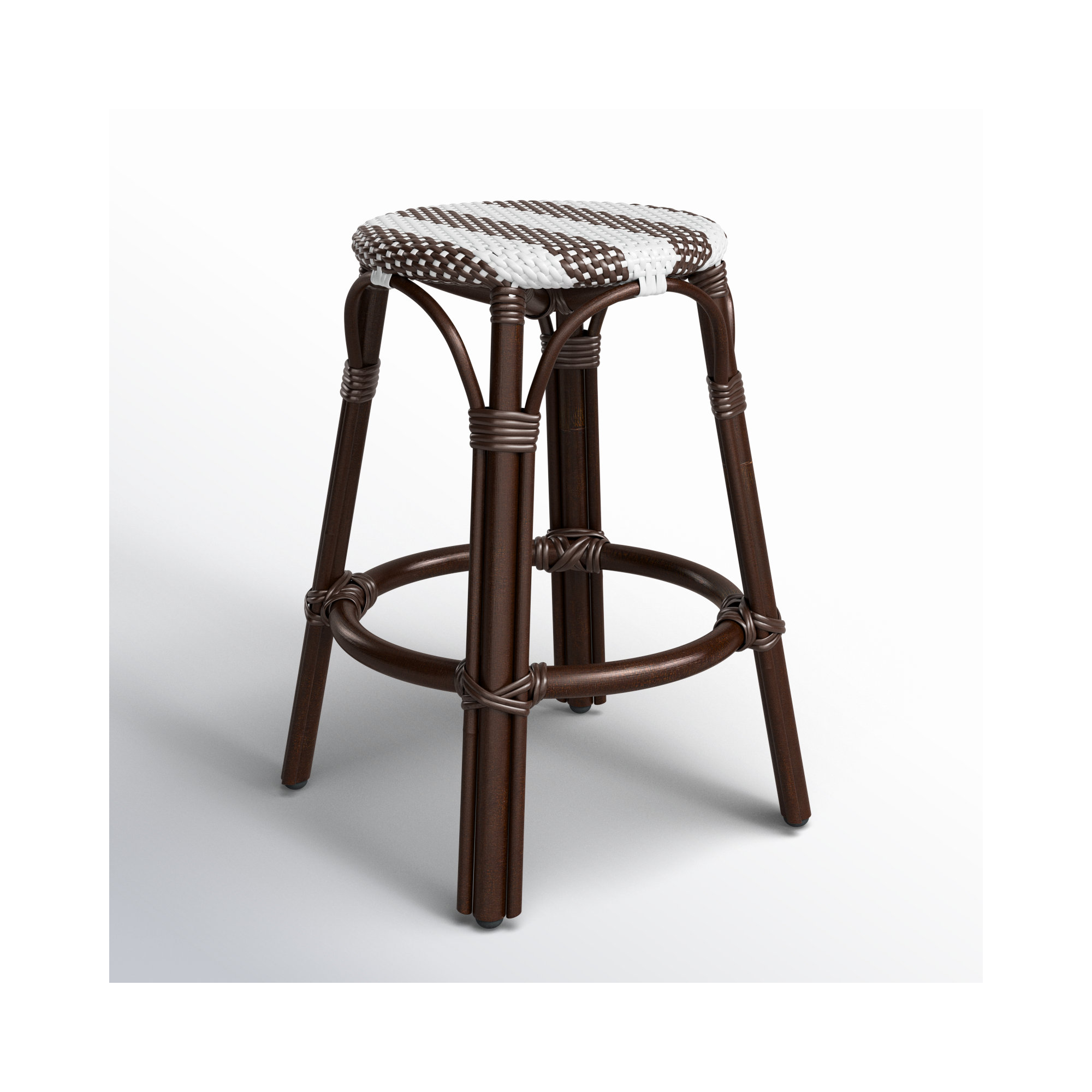 Alastair Bar & Counter Stool, White/Brown Stripe/Dark Brown Rattan Frame, Counter Stool (24" Seat Height)