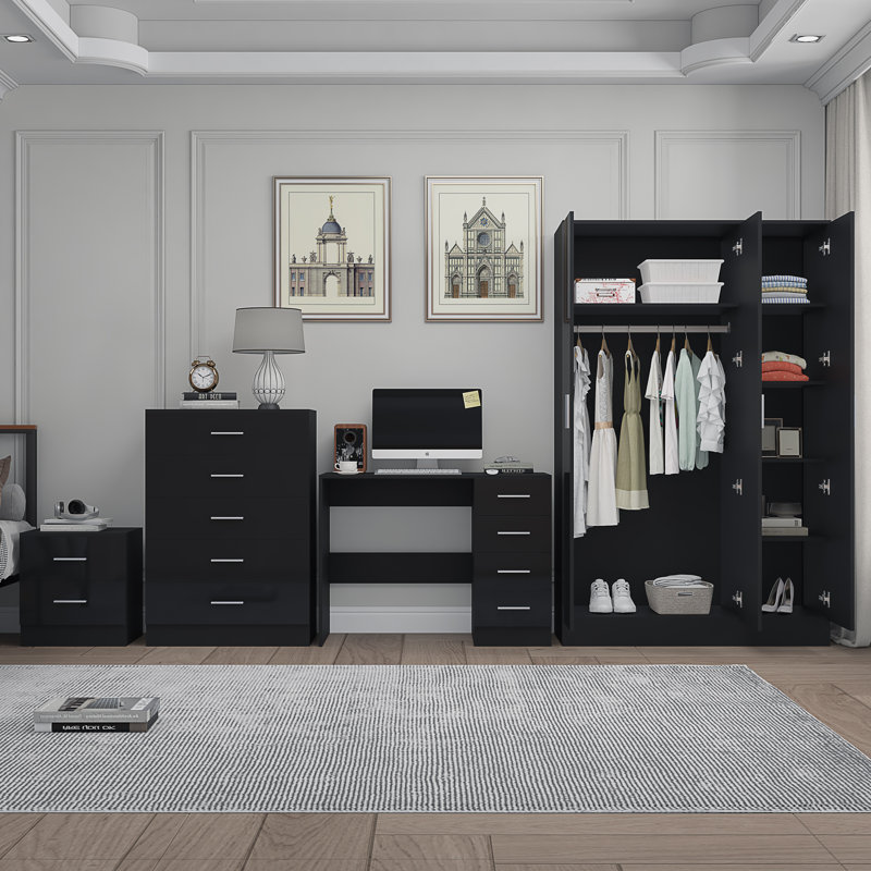 Eva Piece Bedroom Set, Black Gloss / Black Oak