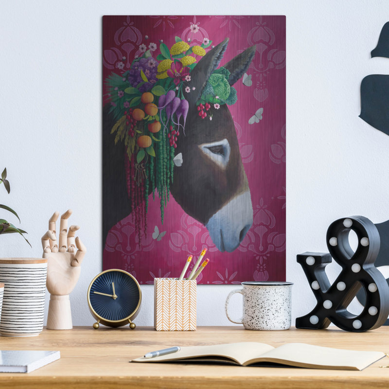  «Pink Burro», art mural en métal 12 po x 16 po par Heather, H 16 po x l 12 po