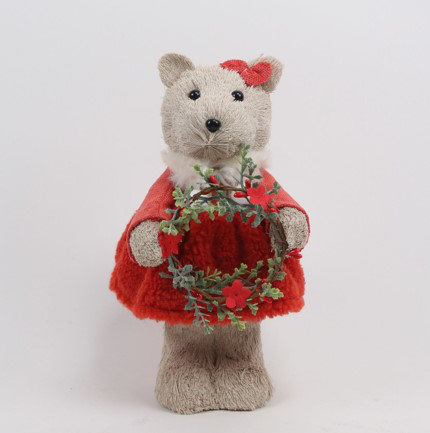 Woodland Girl Bear Holding Wreath Christmas Figure - 10"
