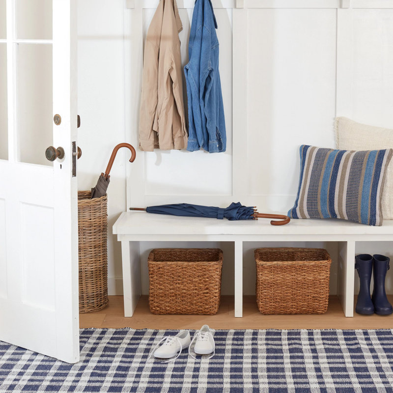 Tattersall Navy Handwoven Indoor/Outdoor Rug, Rectangle 3' x 5'