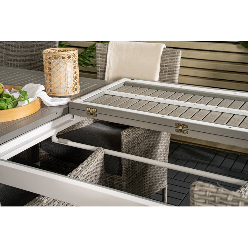 Jayesh 8 - Person Teak Patio Dining Set with Extendable Rectangular Table, Grey