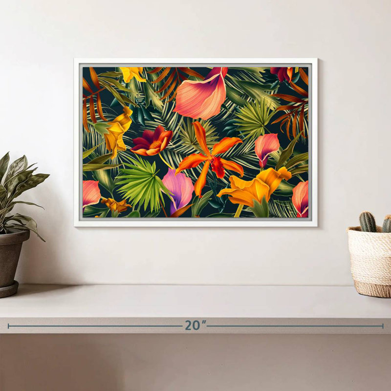 Floral tropical, Cadre flottant blanc, 13 po x 9 po
