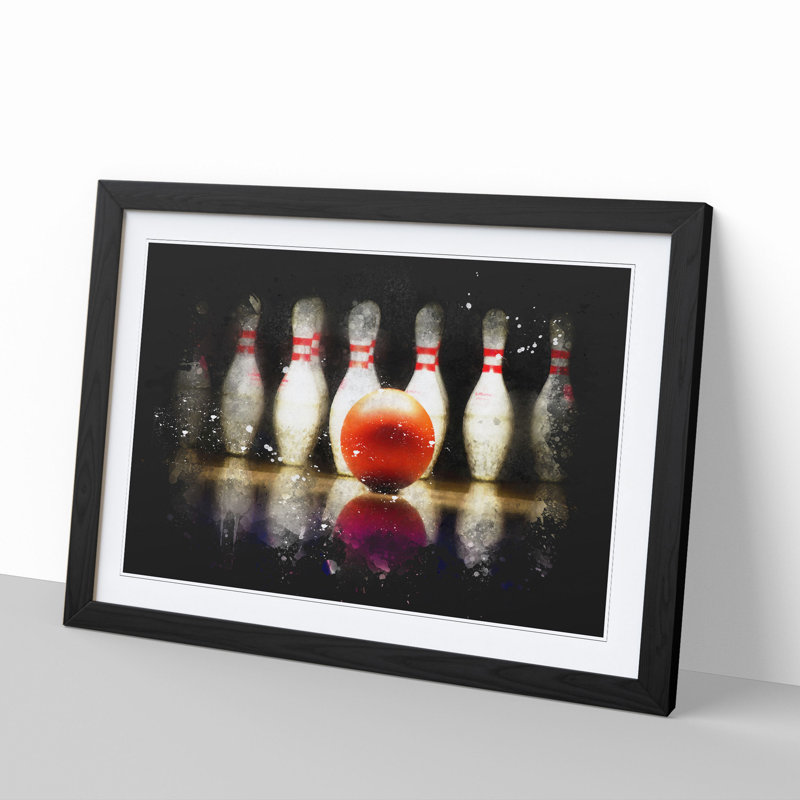 Ten Pin Bowling - Picture Frame Painting, 65cm H x 90cm W x 2cm D, Black Framed