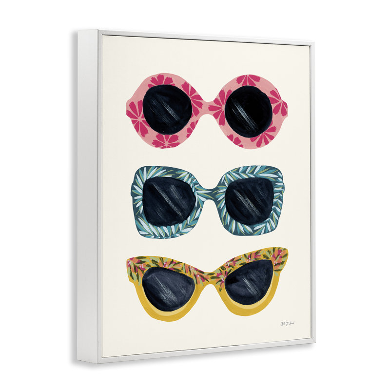  Trio de lunettes de soleil tropicales, art giclée par Yvette St. Amant, H 14 po x l 11 po, Giclée encadrée blanc bord de mer
