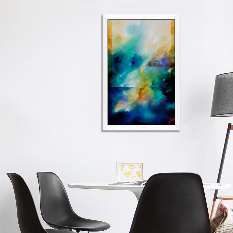 Aqua Breeze - Floater Frame Painting on Canvas, 101.6 cm H x 66.04 cm W, White