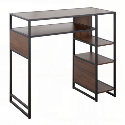Table à hauteur de bar avec rangement - tablettes en métal noir et bois de noyer