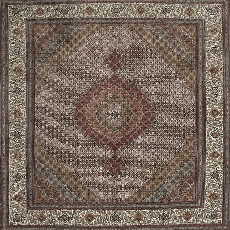 Tapis gris/brun/bleu foncé traditionnel Wodome, Carré 8 pi