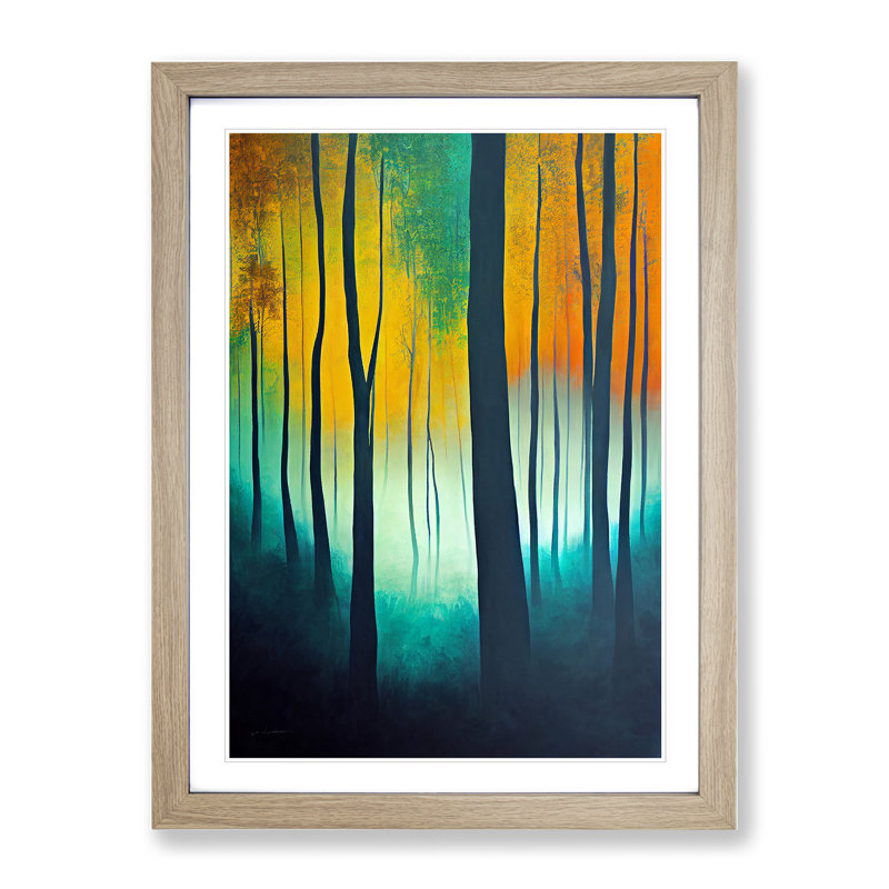 Vibrant Forest No.4 - Wall Art, 36cm H x 27cm W, Oak Framed Paper, White
