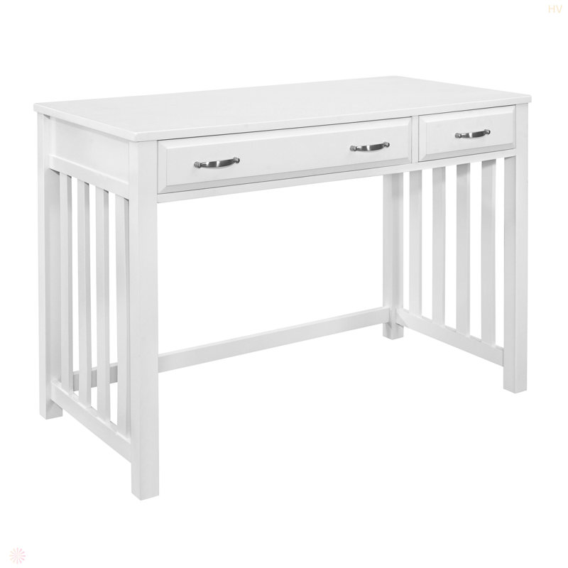 Meuble de bureau moderne et traditionnel avec 2 tiroirs et 2 tiroirs à clavier, Blanc