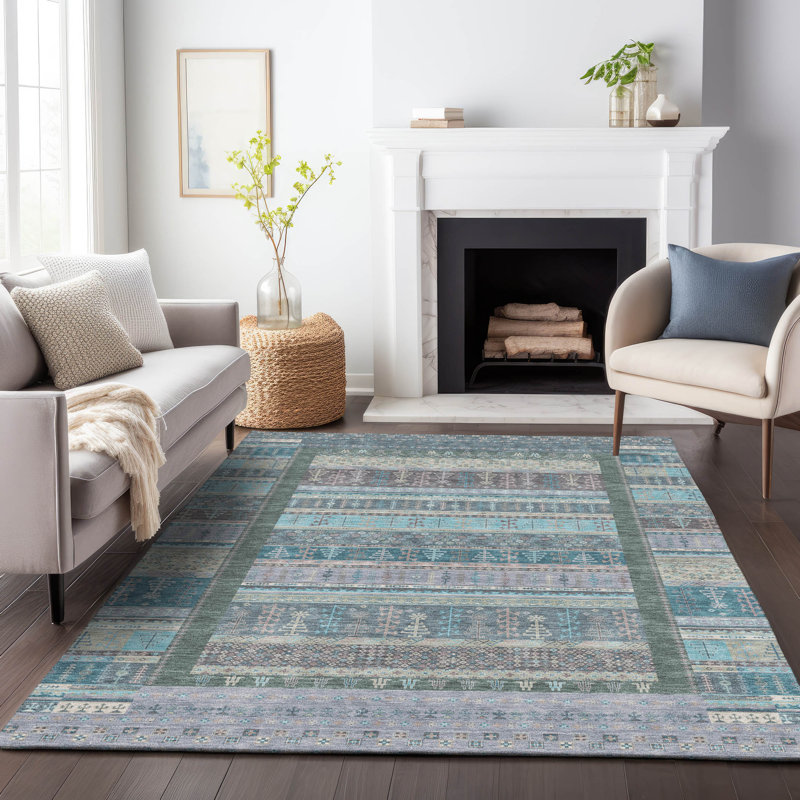 Machine Washable Indoor/Outdoor Meredith ACN2160 Striped Rug, Rectangle 10 pi x 14 pi