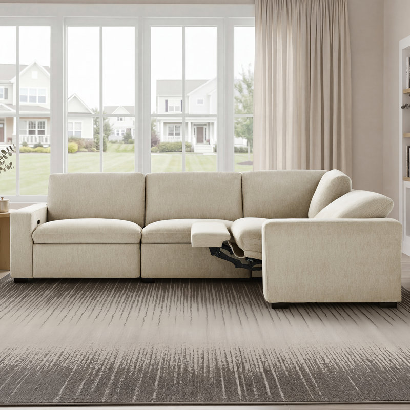 Canapé modulaire inclinable électrique en L avec technologie Zero-Wall - ensemble complet, Beige