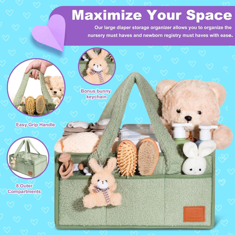 Rebrilliant Mixed Materials, Premium Plush Sherpa Exterior, Premium Fleece Polyester Storage Bag, Green