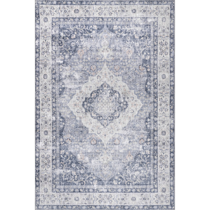 Tapis de couloir lavable à la machine Alaniz Medallion, Rectangle 4 pi x 6 pi