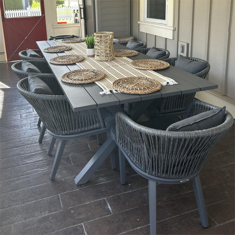 Barrus 9 Pieces Patio Dining Sets All-weather Wicker Patio Furniture With Large Size Rectangular Table Seating Sets For Garden Backyard Deck Outdoor Dining Sets With Cushions And Pillows