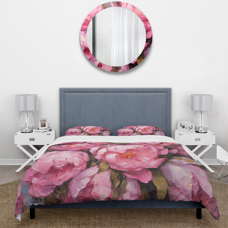 Pink Pivoine Perfection I - Ensemble de housse de couette floral - Microfibre de polyester