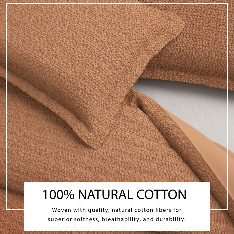 100% Cotton Honeycomb Waffle Textured Duvet Cover with Pillow Shams, Clay, Full / Queen Duvet + 2 Shams