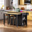 Îlot de cuisine avec table de salle à manger extensible, support de rangement interne, prise de courant, 2 tiroirs, 2 armoires et tablettes ouvertes
