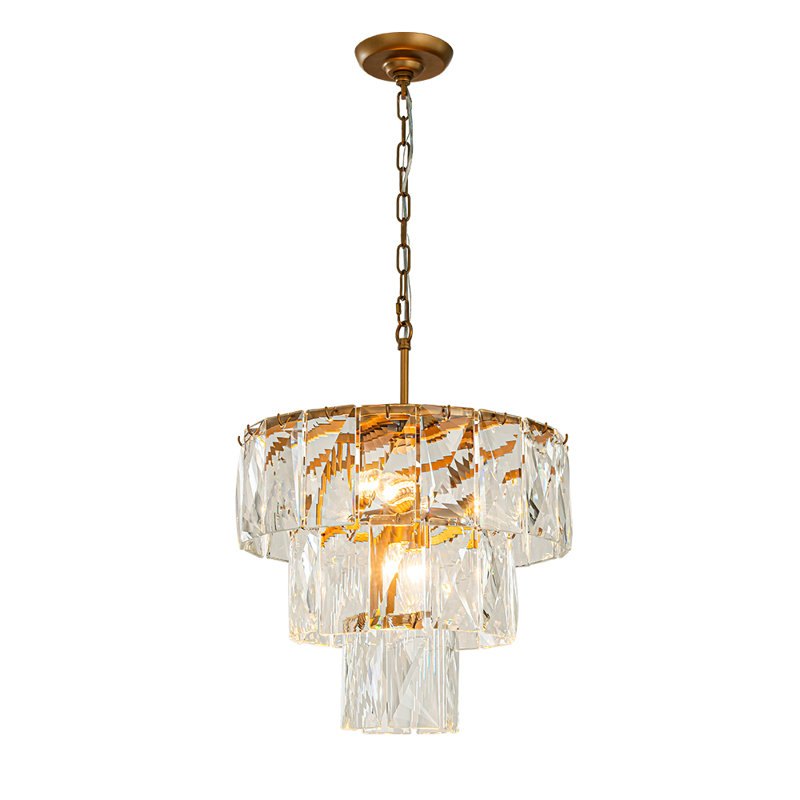 18'' 4-light Mid-century Modern Glam Antique Gold Crystal Tiered Chandelier Luxury Ceiling Hanging Light For Dining Room Living Room